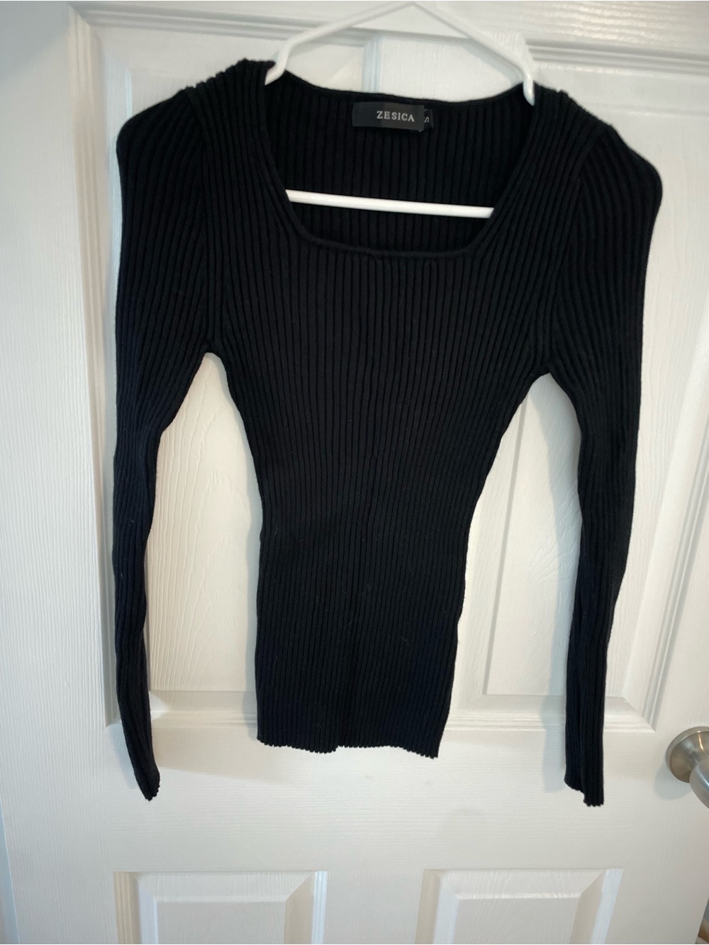 Zesica Black Ribbed Long Sleeve Top